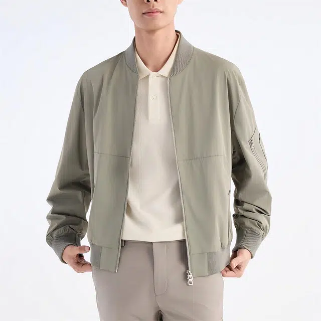 九牧王男裤专家 简约纯色基础款休闲百搭夹克外套 男款 灰绿