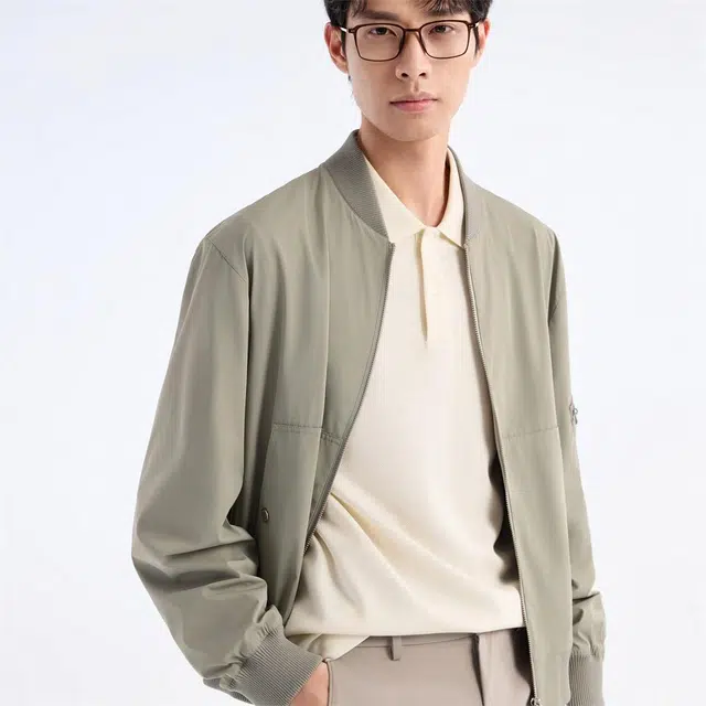 九牧王男裤专家 简约纯色基础款休闲百搭夹克外套 男款 灰绿