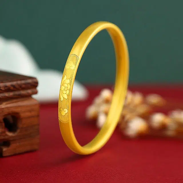 中国珠宝 好运莲莲 轻奢新中式简约 足金 一口价 黄金手镯 男女同款情侣款