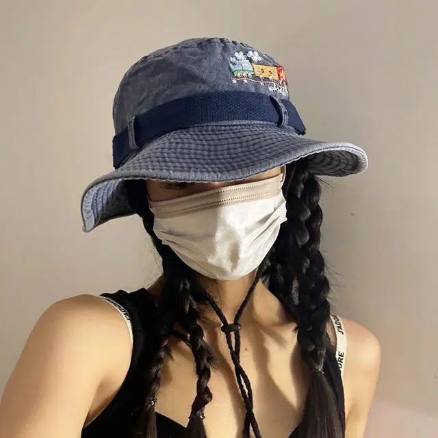 钓鱼熊 西部夏季防晒遮阳帽户外露营太阳帽子 水洗牛仔 渔夫帽 女款