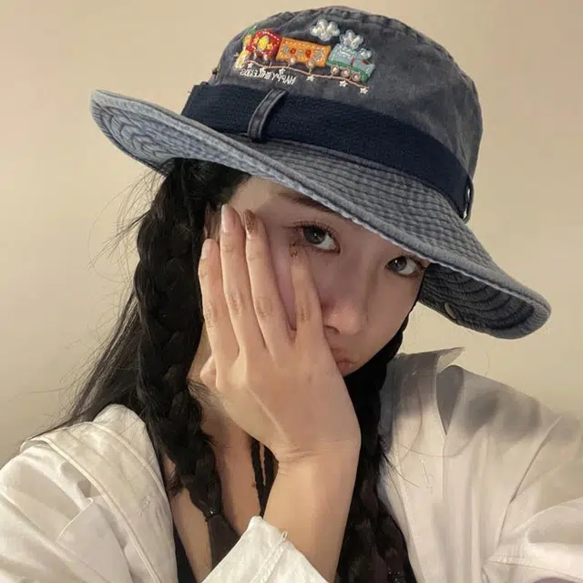 钓鱼熊 西部夏季防晒遮阳帽户外露营太阳帽子 水洗牛仔 渔夫帽 女款
