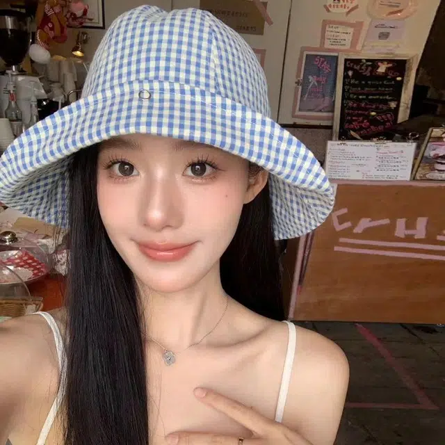 钓鱼熊 帽子防晒格纹水桶脸圆顶女帽显夏季出游可翻遮阳檐 棉 渔夫帽 女款