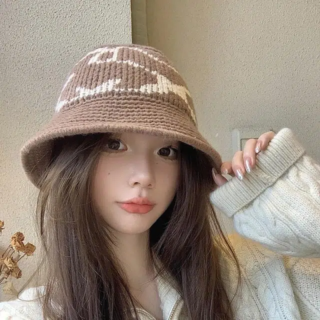 钓鱼熊 帽子女秋冬新款拼色针织盆帽保暖防风护耳水桶帽时尚简约 腈纶混纺 渔夫帽 女款