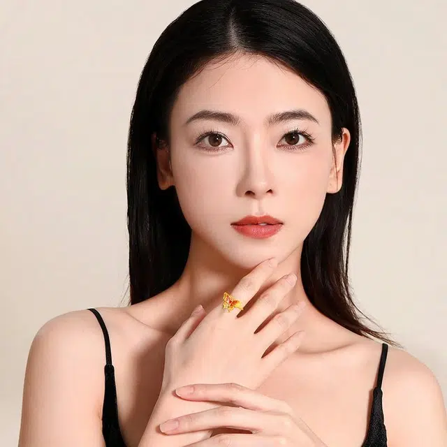 梦金园 渐变珐琅蝴蝶指环  气质优雅活口可调节 送礼好物 足金 按克计价 黄金戒指 女款