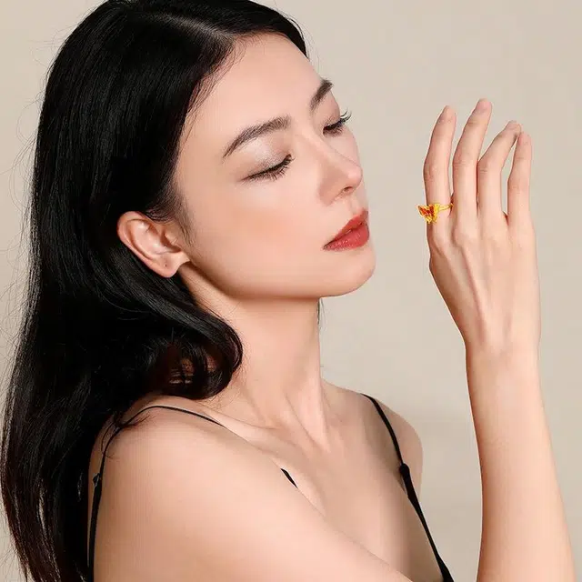 梦金园 渐变珐琅蝴蝶指环  气质优雅活口可调节 送礼好物 足金 按克计价 黄金戒指 女款