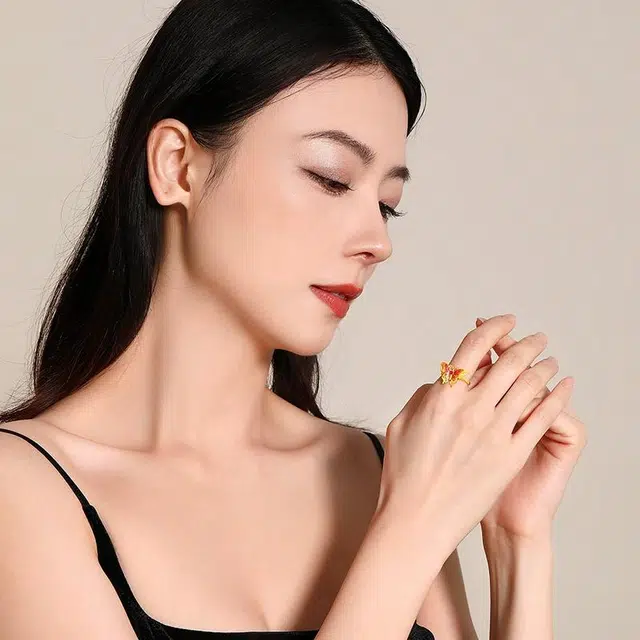梦金园 渐变珐琅蝴蝶指环  气质优雅活口可调节 送礼好物 足金 按克计价 黄金戒指 女款