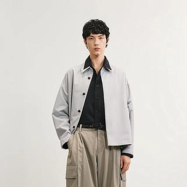 速写 主题系列 纯色简约日常拼接宽松长袖夹克外套 男款