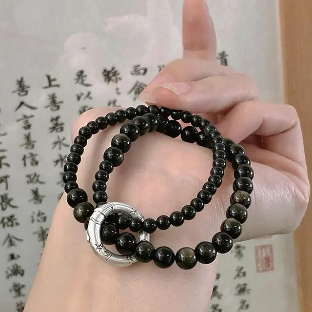 龙弗 【如鱼得水】时来运转平安喜乐新中式甜酷百搭成功上岸#好运 黑曜石 手串 男女同款情侣款