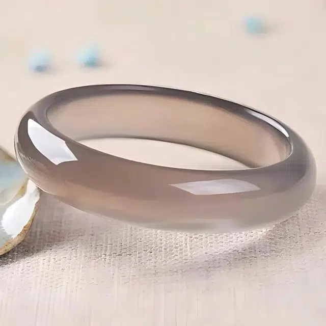 兰慕茵诺 诸事顺利 白月光冰透清透清冷感素圈灰冰烟灰色细条圆汉服新中式 #好运 玛瑙 玉石手镯 女款