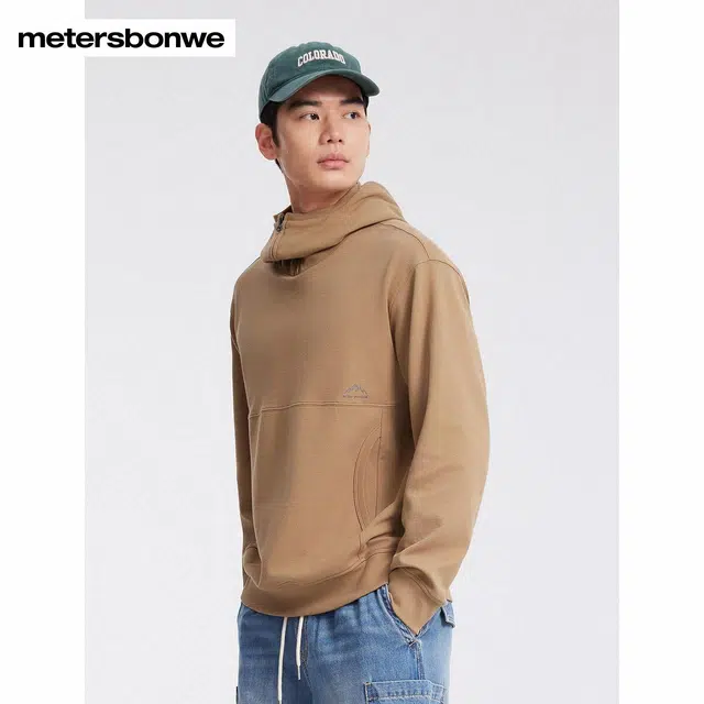 美特斯邦威 山系舒适百搭简约半拉链长袖连帽卫衣 男女同款