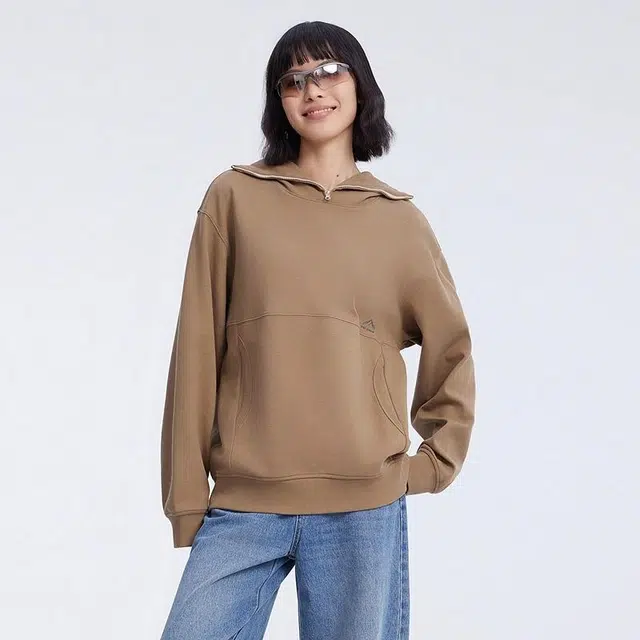 美特斯邦威 山系舒适百搭简约半拉链长袖连帽卫衣 男女同款