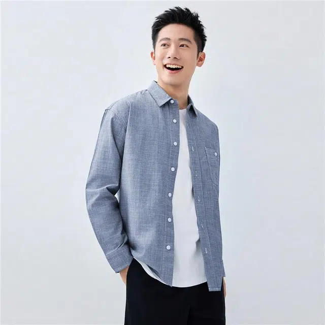 佐丹奴 纯棉青年布单口袋梭织长袖衬衫 男款