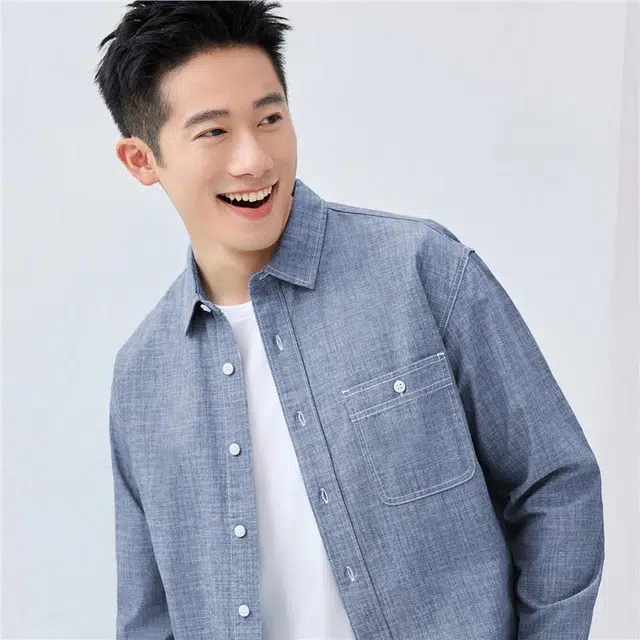 佐丹奴 纯棉青年布单口袋梭织长袖衬衫 男款