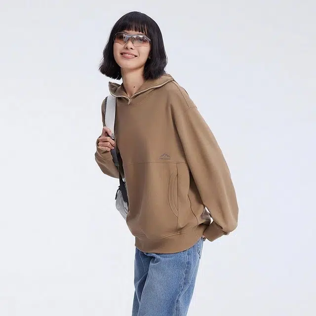 美特斯邦威 山系舒适百搭简约半拉链长袖连帽卫衣 男女同款