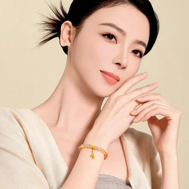 梦金园 新中式国风六字箴言两世欢莲蓬转运珠流苏串珠手饰#好运 玛瑙 玉石手串 女款