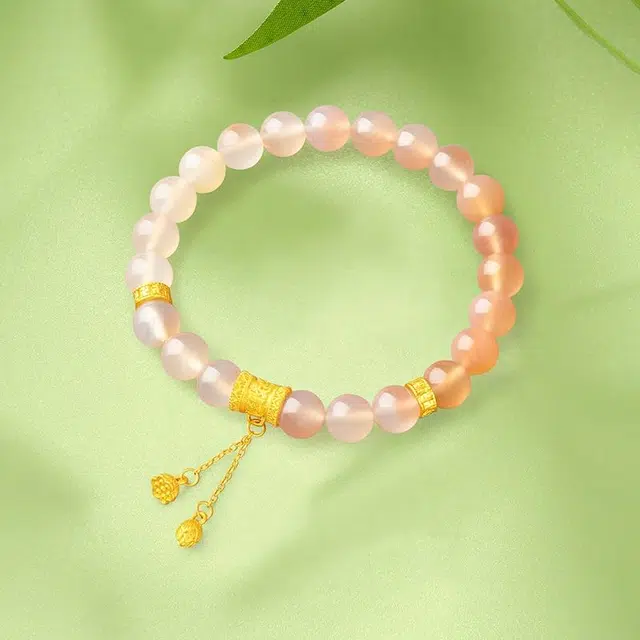 梦金园 新中式国风六字箴言两世欢莲蓬转运珠流苏串珠手饰#好运 玛瑙 玉石手串 女款