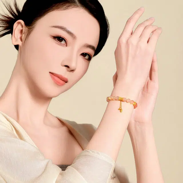 梦金园 新中式国风六字箴言两世欢莲蓬转运珠流苏串珠手饰#好运 玛瑙 玉石手串 女款