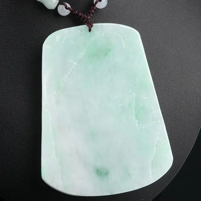 魄思澜 新中式国潮高山流水春带彩精雕山水牌吊坠年年有靠山手工编织绳招财招好运 糯冰 翡翠项链 男女同款情侣款