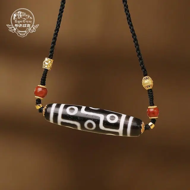 布达拉宫 双虎牙九眼天珠民族风可调节西藏挂绳颈链#好运 玛瑙 项链 男女同款情侣款