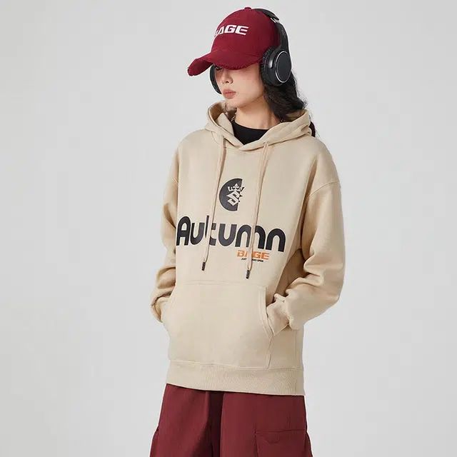 八哥 时尚百搭连帽套头衫字母印花卫衣 男女同款