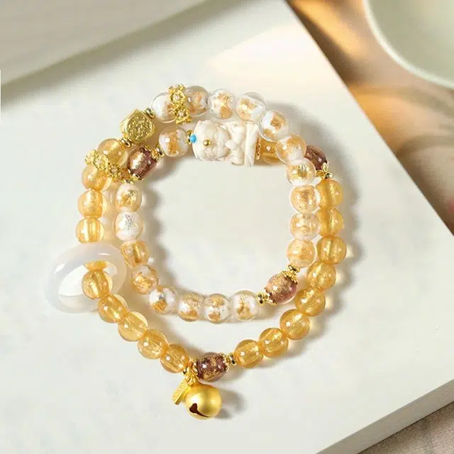 京华录 新中式招财纳福转运 温柔气质感 国潮扎基拉姆双圈跑环 文艺民族风 琉璃 玉石手串 男女同款情侣款