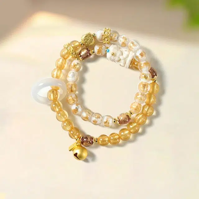 京华录 新中式招财纳福转运 温柔气质感 国潮扎基拉姆双圈跑环 文艺民族风 琉璃 玉石手串 男女同款情侣款