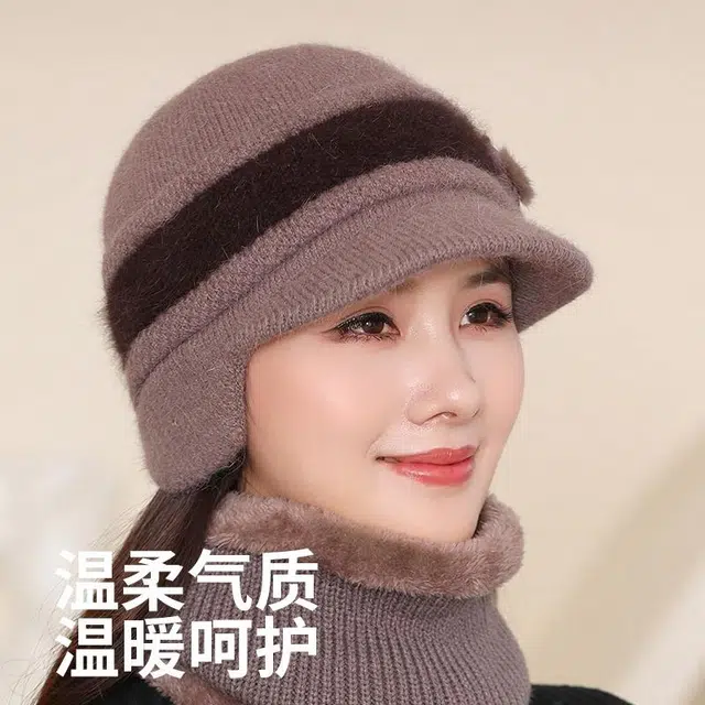 南极人 加绒洋气保暖大头围防风 锦纶 绒线帽 女款