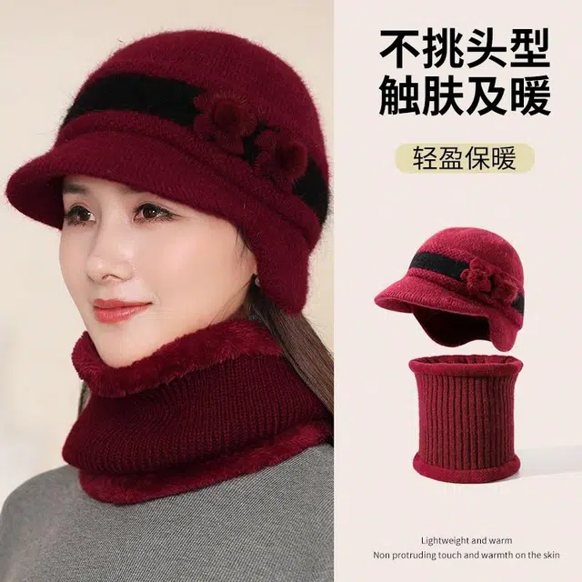 南极人 加绒洋气保暖大头围防风 锦纶 绒线帽 女款