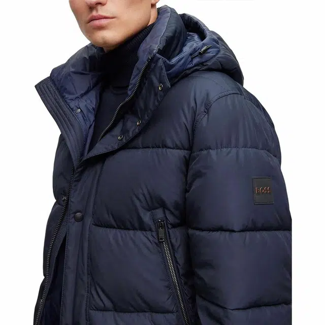 HUGO BOSS Water-Repellent Hooded Puffer Jacket With Logo Badge