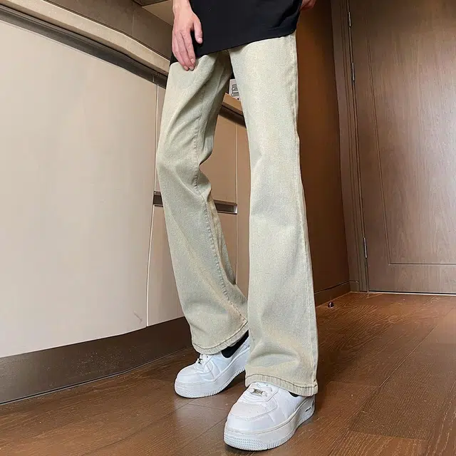 金贝勒 美式复古高街风纯色中腰做旧微喇垂感休闲通勤牛仔裤 男女同款