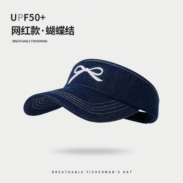 祎步康 夏季空顶遮阳帽刺绣帽户外运动跑步显脸小蝴蝶结帽子 锦纶 防晒帽 男女同款情侣款