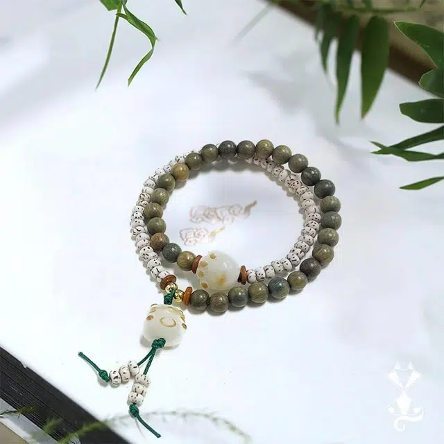 岁月静好 双圈叠带盘玩手饰招财猫爪复古民族风文艺森系国潮小众设计感 轻奢精致可爱 诸事顺利#好运 绿檀 手串 男女同款情侣款