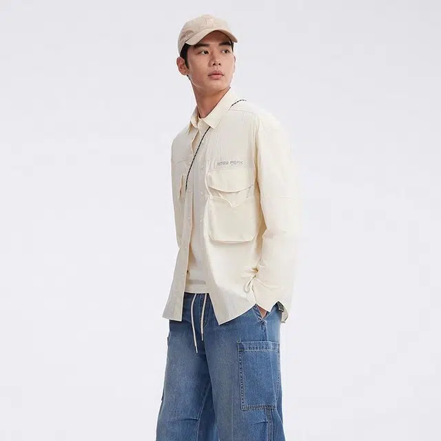 美特斯邦威 宽松休闲潮流山系工装防晒长袖衬衫 男款