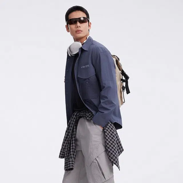 美特斯邦威 宽松休闲潮流山系工装防晒长袖衬衫 男款