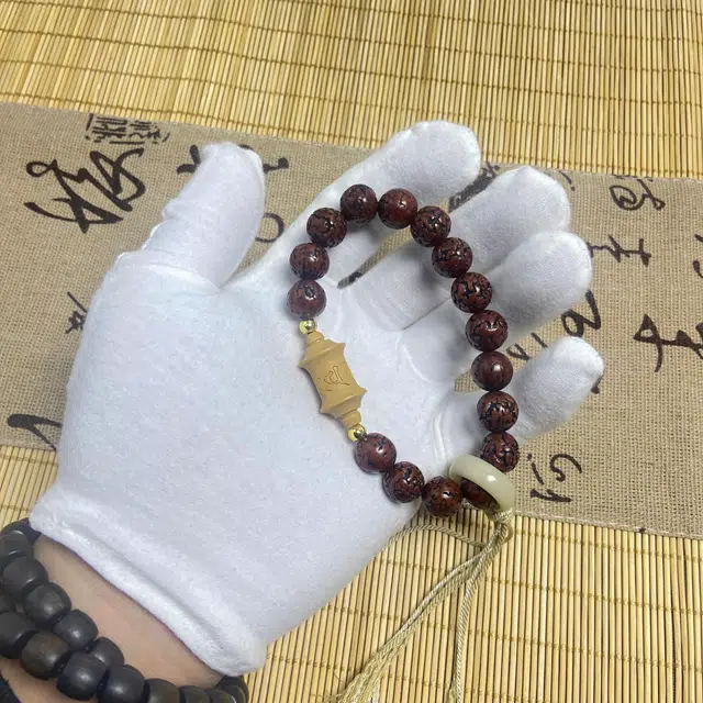 耳玺 跑环六字真言中式国潮小众设计感古风木质文玩佛珠盘玩佩戴好运招财纳福转运念珠无齿 金刚菩提 手串 男女同款情侣款