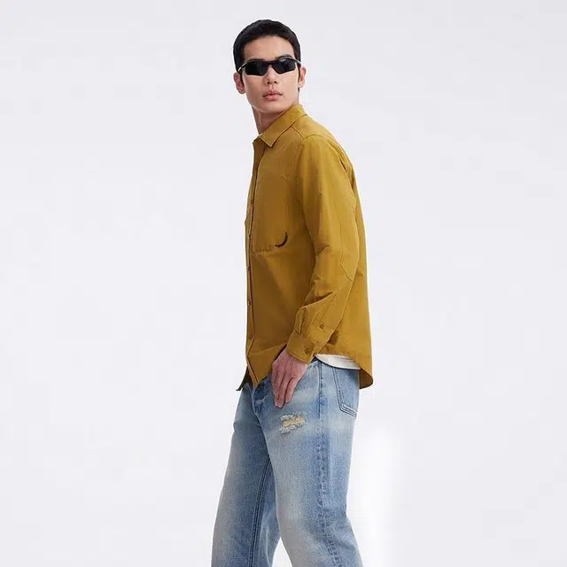 美特斯邦威 宽松百搭耐磨长袖衬衫 男款