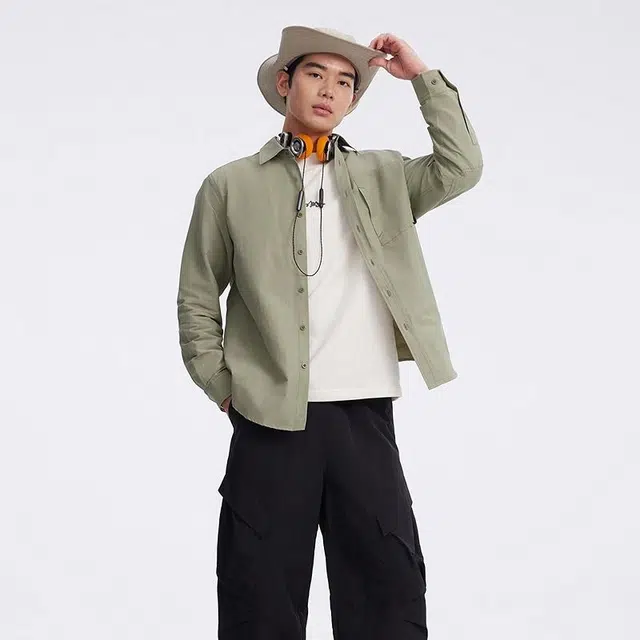 美特斯邦威 宽松百搭耐磨长袖衬衫 男款