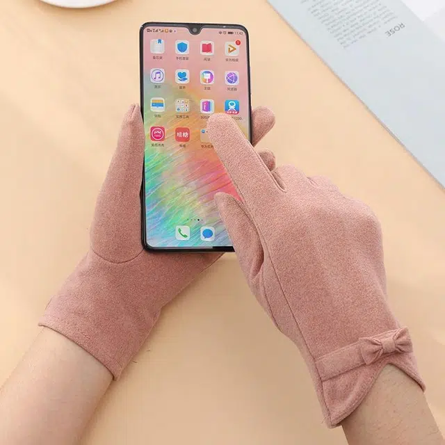 【修饰手型】 南极人 保暖薄款 德绒韩版蝴蝶结骑行开车防风防 聚酯纤维 手套 女款