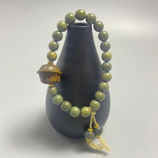耳玺 手工精雕中式国潮小众设计感古风木质文玩佛珠盘玩佩戴好运招财纳福转运念珠 绿檀 手串 男女同款情侣款