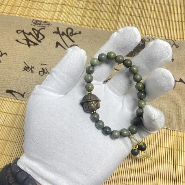 耳玺 手工精雕中式国潮小众设计感古风木质文玩佛珠盘玩佩戴好运招财纳福转运念珠 绿檀 手串 男女同款情侣款