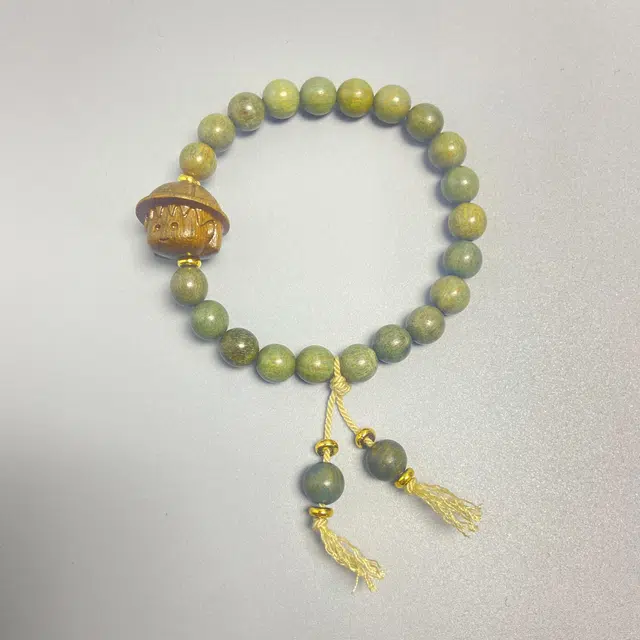 耳玺 手工精雕中式国潮小众设计感古风木质文玩佛珠盘玩佩戴好运招财纳福转运念珠 绿檀 手串 男女同款情侣款
