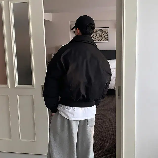 我是大卫 短款翻领美式痞帅飞行工装保暖棉服 男女同款 黑色