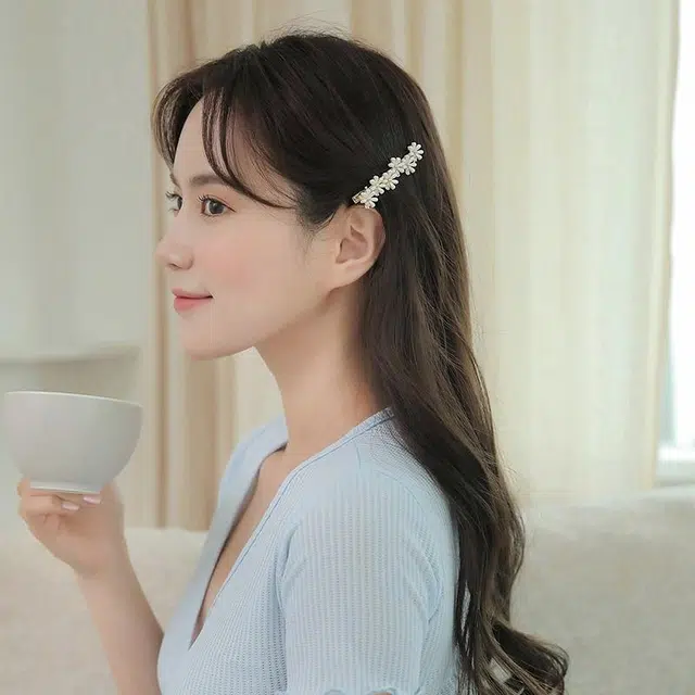 沂茹 法式时尚气质珍珠格桑花边夹 人造水晶 发夹 女款