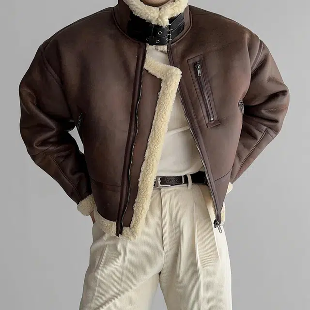 我是大卫 复古纯色百搭简约翻领夹克外套 男女同款 棕色