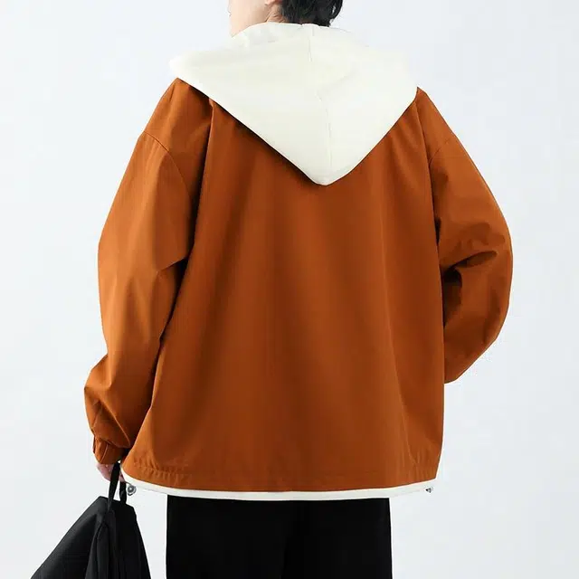雅鹿 假两件连帽设计宽松休闲百搭夹克外套 男女同款 焦糖色
