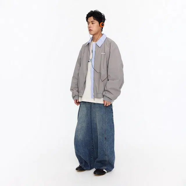 江南先生 美式复古绣花假两件翻领宽松棒球服外套夹克 男女同款