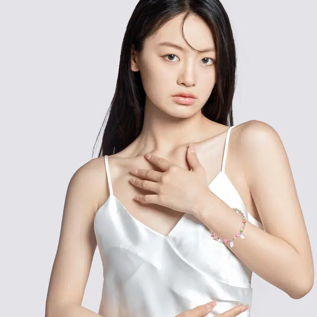 老银坊 樱花少女方牌 小清新粉色系少女心珠串 新中式国风国潮风百搭 铜合金 手串 女款