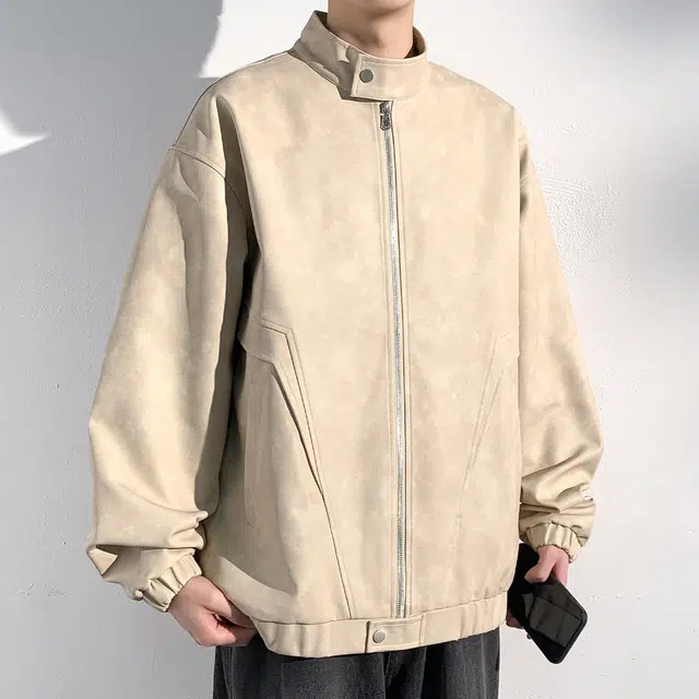 依文 美式经典复古高街工装口袋设计感立领机车飞行员痞帅简约中性风休闲百搭宽松廓形英伦风潮牌皮衣 男女同款 黑色