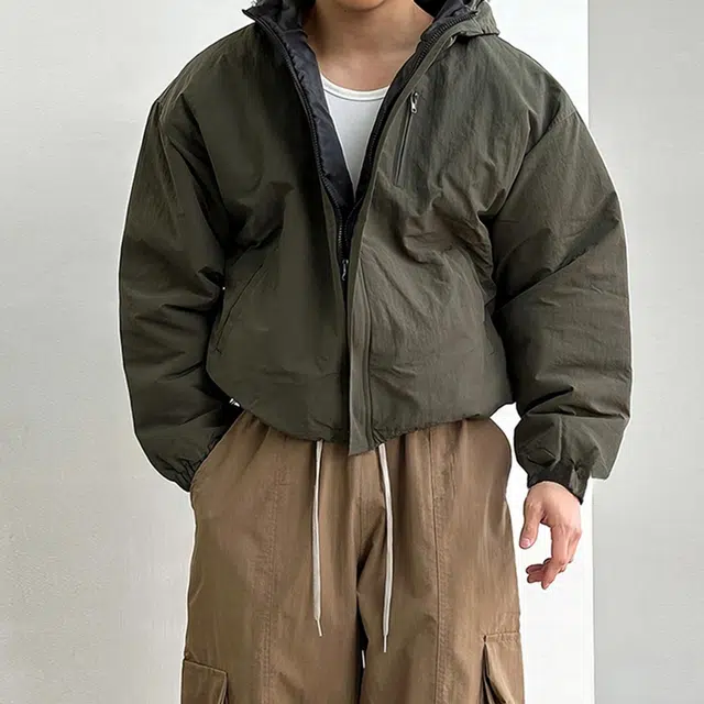 我是大卫 短款防寒保暖复古个性加厚棉服 男女同款 军绿色