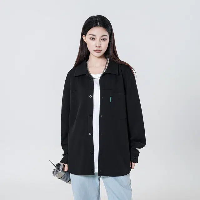 敦煌博物馆 美式简约纯色户外宽松休闲百搭华夫格重磅长袖衬衫款翻领夹克外套 男女同款